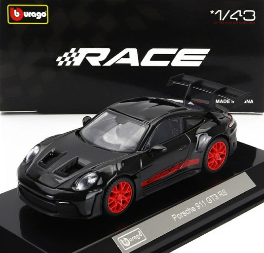 PORSCHE 911 992 GT3 RS クーペ 2022 ショーケース付 ブラック/ Bburago 1/43 模型