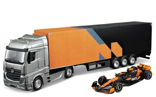【予約】MERCEDES BENZ ACTROS 2 GIGASPACE トランスポーター McLAREN MCL38 ランドノリス N4 2024 ブラックオレンジ/ Bburago 1/43 ミニカー