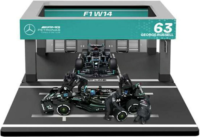 【予約】MERCEDES GP F1 W14 ジオラマ ピットストップ チーム AMG N 44 2023 L.ハミルトン フィギュア付 ブラック シルバー グリーン/ Bburago 1/43 模型