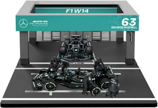 【予約】MERCEDES GP F1 W14 ジオラマ ピットストップ チーム AMG N 44 2023 L.ハミルトン フィギュア付 ブラック シルバー グリーン/ Bburago 1/43 模型