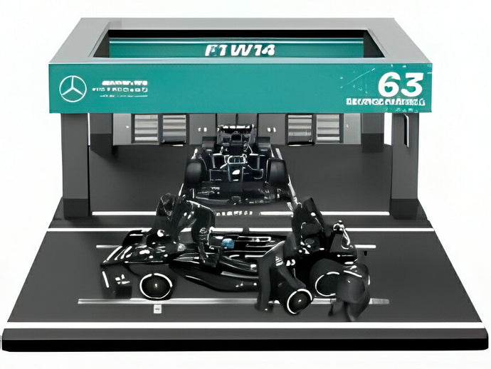 MERCEDES GP F1 W14 ピットストップジオラマ AMG PETRONAS 2023 G.RUSSELL クルーフィギュア付/ Bburago 1/43 ミニカー