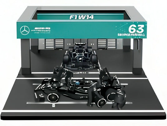 MERCEDES GP F1 W14 ピットストップジオラマ AMG PETRONAS 2023 G.RUSSELL クルーフィギュア付/ Bburago 1/43 ミニカー