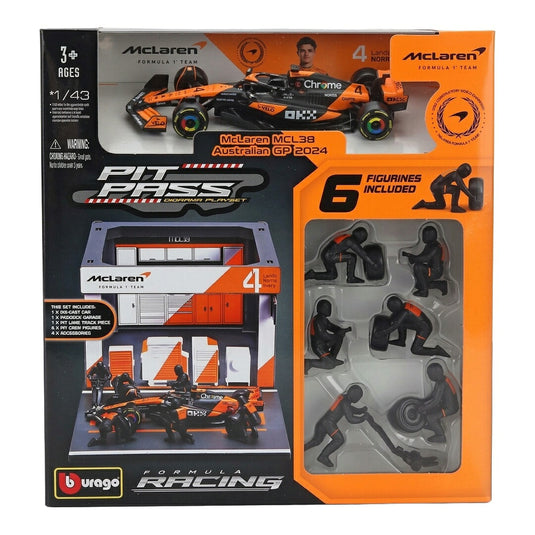 McLAREN- F1  MCL39 DIORAMA GARAGE PIT-STOP TEAM MCLAREN N 81 SEASON 2025 OSCAR PIASTRI WITH CREW FIGURE AND AC