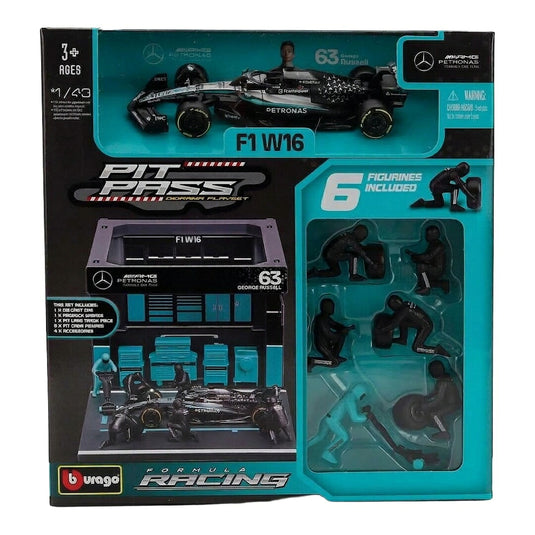 MERCEDES GP- F1  W16 DIORAMA GARAGE PIT-STOP TEAM AMG PETRONAS MOTORSPORT N 63 SEASON 2025 GEORGE RUSSELL WITH