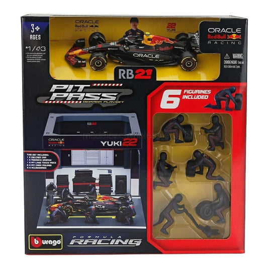 RED BULL- F1  RB21 DIORAMA GARAGE PIT-STOP TEAM ORACLE RED BULL RACING N 22 SEASON 2025 YUKI TSUNODA WITH CREW