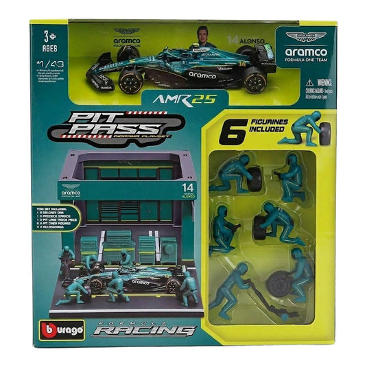 ASTON MARTIN- F1  AMR25 DIORAMA GARAGE PIT-STOP TEAM ARAMCO COGNIZANT N 14 SEASON 2025 FERNANDO ALONSO WITH CR