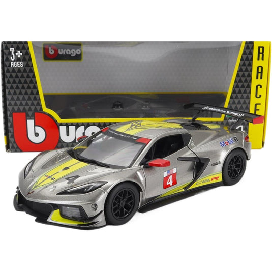 Chevroletシボレー C8.R 6.2L V8 Team Corvetteコルベット Racing No.4 2021 グレーイエロー / Bburago 1/24 ミニカー