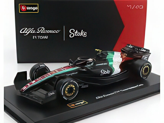 ALFA ROMEO F1 C43 チーム ステイク 24号車 モンツァ イタリアGP 2023 周冠宇 ドライバーフィギュア・ ブラック レッド ホワイト グリーン 限定モデル/ Bburago 1/43 シグネチャー海外限定ミニカー