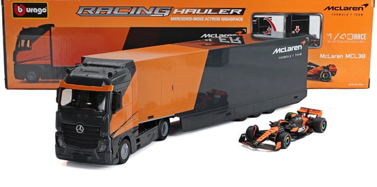 【予約】 Mercedes Benzメルセデスベンツ Actros 2 GigaSpace Truck Transporter McLaren MCL38 No.4 2024 L. / Bburago 1/43 建設機械