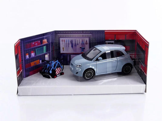 フィアット 500e 2020 ブルー 自転車付き / Bburago 1/24 ミニカー