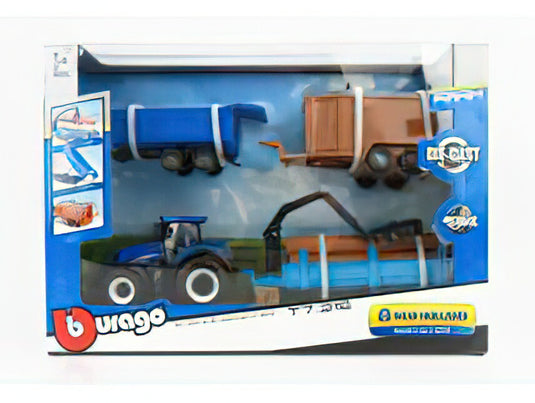 NEW HOLLAND - T7.315 TRACTOR WITH 3X TRAILER 2018 - BLUE/BBURAGOブラゴ 1/50ミニカー