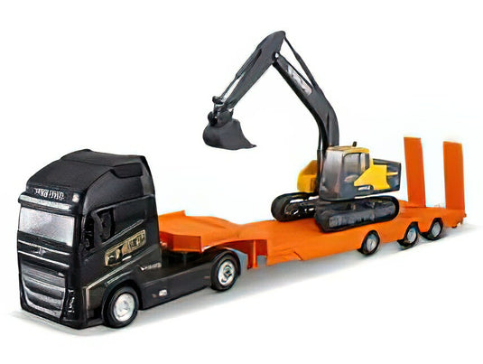 【予約】8月以降発売予定VOLVO  FH16 XL 750 EURO 6 CAB TRUCK PIANALE TRASPORTO ESCAVATORE CINGOLATO EXCAVATOR 2018  BLACK ORANGE/BURAGO 1/43ミニカー