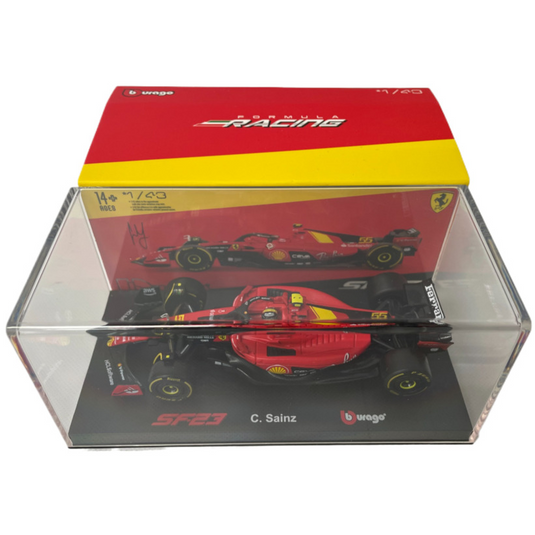 FERRARI - F1 SF-23 TEAM SCUDERIA FERRARI N 55 POLE POSITION 3rd MONZA ITALY GP 2023 CARLOS SAINZ  フィギュア付き RED BLACK YELLOW/BURAGO 1/43ミニカー
