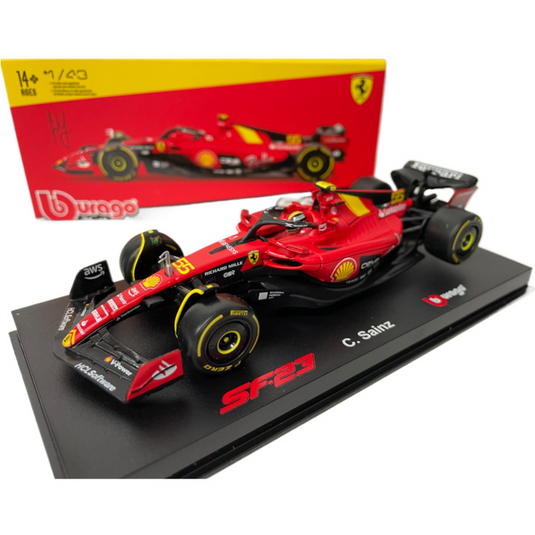 FERRARI - F1 SF-23 TEAM SCUDERIA FERRARI N 55 POLE POSITION 3rd MONZA ITALY GP 2023 CARLOS SAINZ  フィギュア付き RED BLACK YELLOW/BURAGO 1/43ミニカー