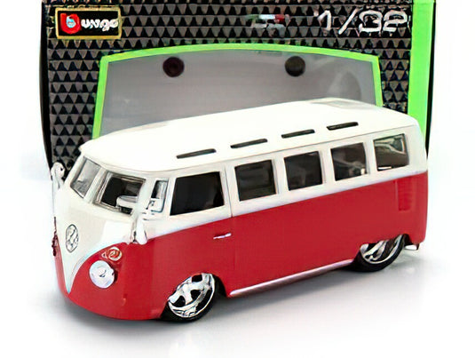 VOLKSWAGEN T1 サンバ ミニバス カスタム 1967年モデル レッド/ホワイト/BURAGO 1/32ミニカー