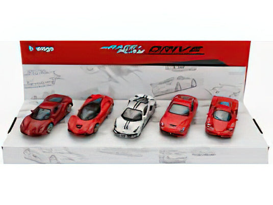 FERRARI - SET 5X 488 GTB - ENZO - 488 PISTA - F-12 BERLINETTA - LAFERRARI - RED SILVER/BURAGO 1/64ミニカー
