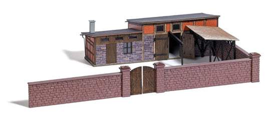 HOゲージ 鉄道模型ストラクチャー Busch 木組みの裏庭離れ建物 Half-timbered annex