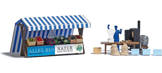 HOゲージ 鉄道模型 Busch Market stalls organic vegetables & smoked fish