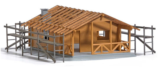 HOゲージ 鉄道模型 Busch log cabin under construction