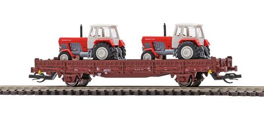 TTゲージ 貨車 Busch ブッシュ 東ドイツ国鉄 DR Ks トラクター2台積載 Era IV DC Flat wagon Ks with 2 tractors of the DR Era IV