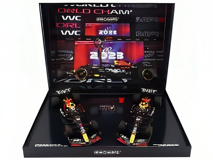 RED BULL F1 RB19 2台セット TEAM ORACLE RED BULL RACING #1 ワールドチャンピオン カタールGP スプリント2位 + 優勝 2023 マックスフェルスタッペン マットブルー/ MINICHAMPS 1/18 ミニカー