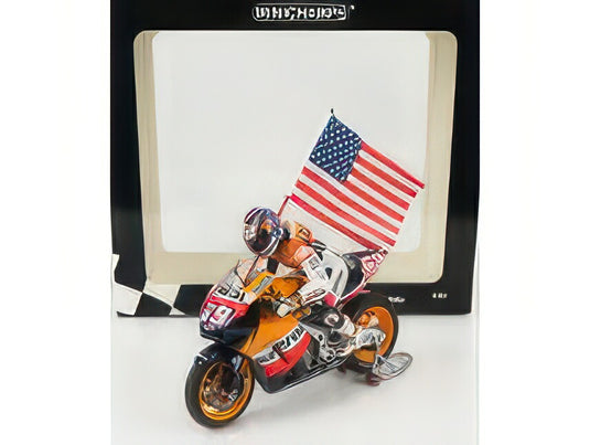 HONDA RC211V N 69 MOTOGP NICKY HAYDEN 2006 WORLD CHAMPION WITH FIGURE AND FLAG BLACK ORANGE YELLOW/MINICHAMPS 1/12ミニカー