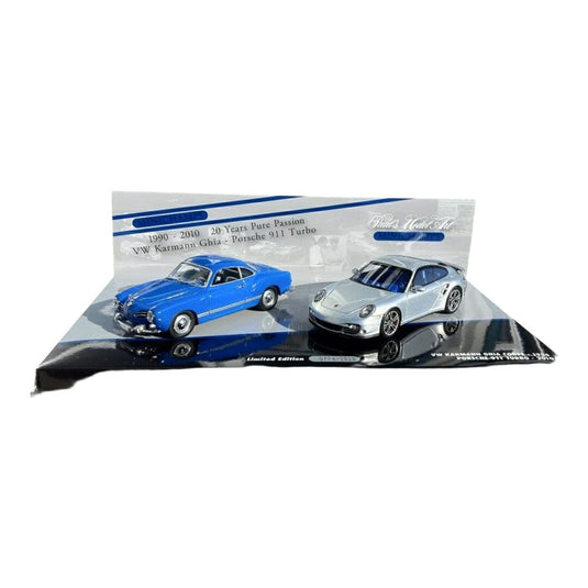 VW Karmann Ghiaフォルクスワーゲンカルマンギア ブルー Porscheポルシェ 997 Turboシルバー 20周年記念セット 2028台限定 / Minichamp