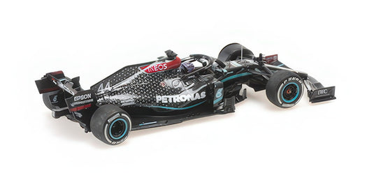 MERCEDES GP - F1  W11 EQ PERFORMANCE TEAM AMG PETRONAS MOTORSPORT N 44 WORLD CHAMPION WINNER SILVERSTONE BRITISH GP (with flat tire) 2020 LEWIS HAMILTON - BLACK GREEN/MINICHAMPS 1/43ミニカー