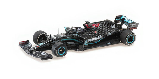 MERCEDES GP - F1  W11 EQ PERFORMANCE TEAM AMG PETRONAS MOTORSPORT N 44 WORLD CHAMPION WINNER SILVERSTONE BRITISH GP (with flat tire) 2020 LEWIS HAMILTON - BLACK GREEN/MINICHAMPS 1/43ミニカー