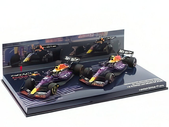 【予約】RED BULL F1 RB19 2台セット 2023 ラスベガスGP M.フェルスタッペン S.ペレス パープル イエロー レッド/ MINICHAMPS 1/43 111台限定ミニカー