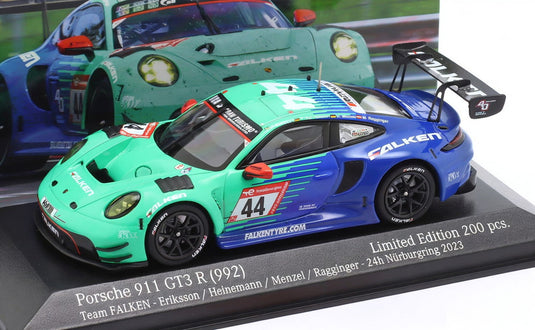 【予約】PORSCHE 911 992 GT3 R チームFALKEN MOTORSPORTS N44 ニュルブルクリンク24時間 2023 ジョエル・エリクソン ティム・ハイネマン ニコ・メンツェル マーティン・ラギンガー グリーンブルー 200台限定/ MINICHAMPS 1/43 ミニカー