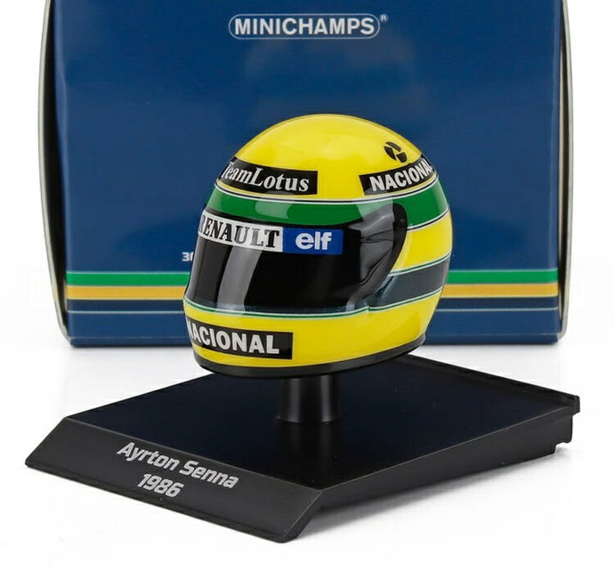 BELL HELMET F1 ヘルメット アイルトン・セナ ロータス 98T TEAM JOHN PLAYER SPECIAL #12 1986シーズン イエロー/グリーン / MINICHAMPS 1/10 ミニカー