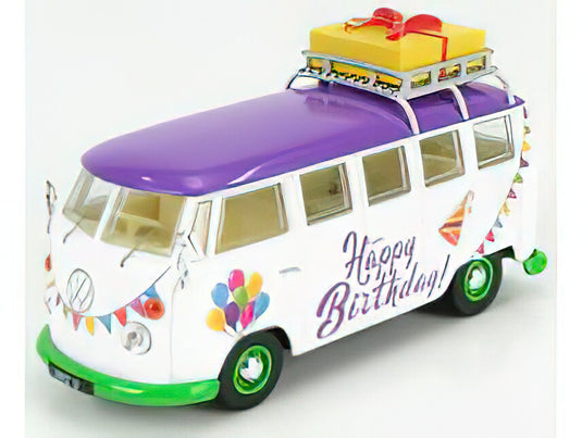 VOLKSWAGEN T1 MINIBUS HAPPY BIRTHDAY 1961 WHITE PURPLE/CORGI 1/43ミニカー