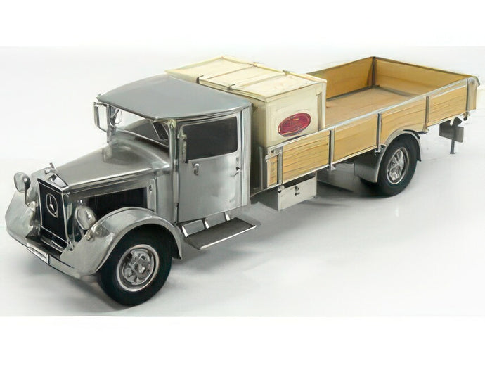 MERCEDES BENZ LO2750 PLATFORM TRUCK WITH WOODEN BOX CAR TRANSPORTER 1936 GREY WOOD/CMC 1/18ミニカー