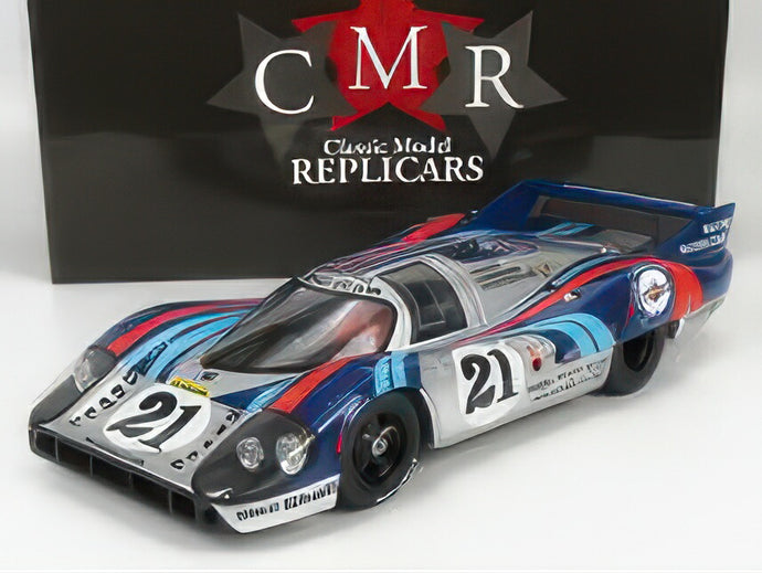 PORSCHE 917LH 4.9L TEAM MARTINI RACING N 21 24h LE MANS 1971 VIC ELFORD GERARD LARROUSSE SILVER BLUE/CMR 1/12ミニカー