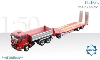 MAN TGS 三方開ダンプ + Fliegel 3軸 ローベッドトレーラー / CONRAD 1/50 建設機械模型 工事車両