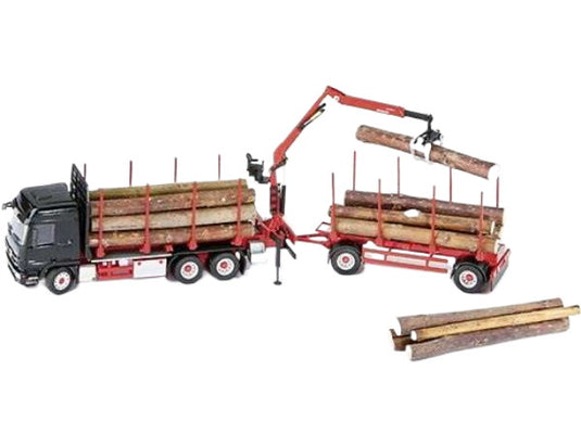 Mercedes Benz Arocs ウッドトラック・トレーラー + Palfinger Epsilon M 120Z ローディングクレーン モバイルクレーン / Conrad 1/50 建設機械模型 工事車両