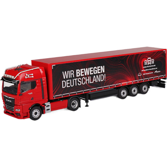 MAN TGX GX 18.580 カーテンセミトレーラー Wir bewegen Deutschland トレーラー / Conrad 1/50 建設機械模型 工事車両