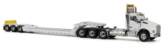 Kenworth T880 SBFA デイキャブ 3軸トラクター (ホワイト) & Trail King TK120 HDG ローボーイトレーラー トラクタ   / Diecast Masters 1/50 建設機械模型 工事車両