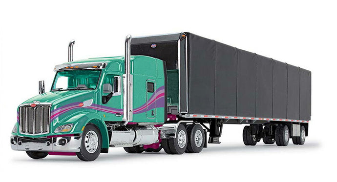 Peterbilt Model 579 & 53ft Utility Roll Tarp Trailer  ティール/ブラック  トレーラー / DCP 1/64 建設機械模型 工事車両