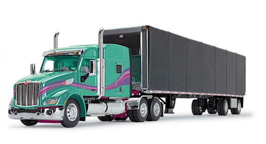 Peterbilt Model 579 & 53ft Utility Roll Tarp Trailer  ティール/ブラック  トレーラー / DCP 1/64 建設機械模型 工事車両