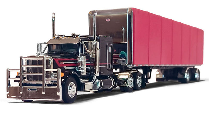 Peterbilt Model 379 & 53ft Utility Roll Tarp Trailer  ブラック/レッド  トレーラー / DCP 1/64 建設機械模型 工事車両