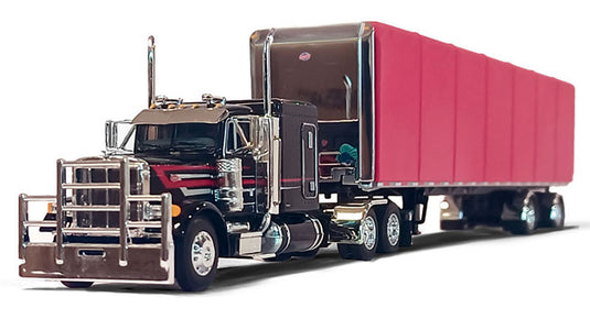 Peterbilt Model 379 & 53ft Utility Roll Tarp Trailer  ブラック/レッド  トレーラー / DCP 1/64 建設機械模型 工事車両