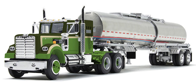 White Western Star 4900 & Brenner Chemical Tank Trailer  ダークグリーン/オリーブ  トレーラー / DCP 1/64 建設機械模型 工事車両