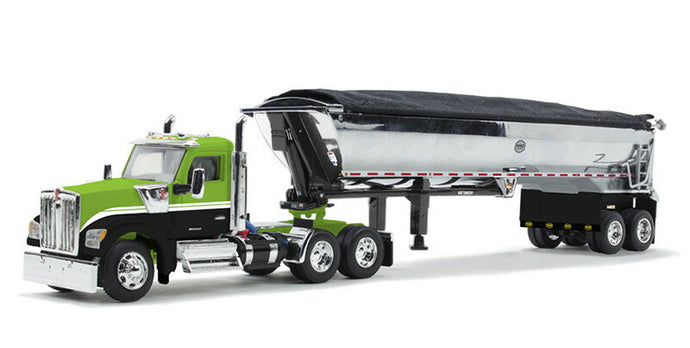Kenworth W990 & MAC Half-Round End Dump Trailer  ライムグリーン/ブラック  ダンプ / DCP 1/64 建設機械模型 工事車両