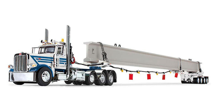 Peterbilt Model 389 & ERMC 4-Axle Hydra-Steer Trailer  ホワイト/ブルー  トレーラー / DCP 1/64 建設機械模型 工事車両