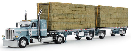 Peterbilt Model 389 & Hay Flatbed Trailer  パシフィックブルー  トレーラー / DCP 1/64 建設機械模型 工事車両