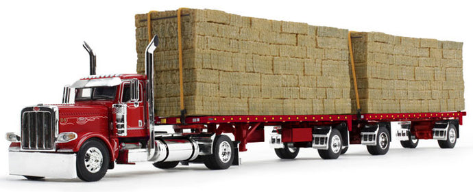 Peterbilt Model 389 & Hay Flatbed Trailer  Viperレッド  トレーラー / DCP 1/64 建設機械模型 工事車両