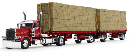 Peterbilt Model 389 & Hay Flatbed Trailer  Viperレッド  トレーラー / DCP 1/64 建設機械模型 工事車両