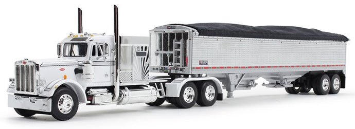 Peterbilt Model 359 & Wilson High Side Grain Trailer  ホワイト/クローム  トレーラー / DCP 1/64 建設機械模型 工事車両